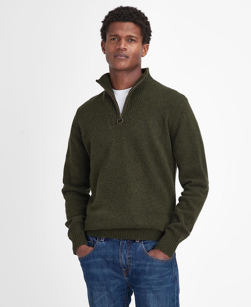 Barbour Half Zip Trui Wol Olijfgroen