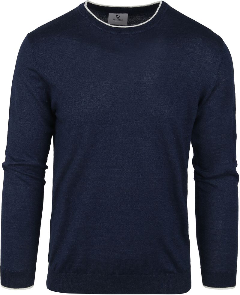 Suitable Pull Johan Col-O Bleu foncé Bleu taille M