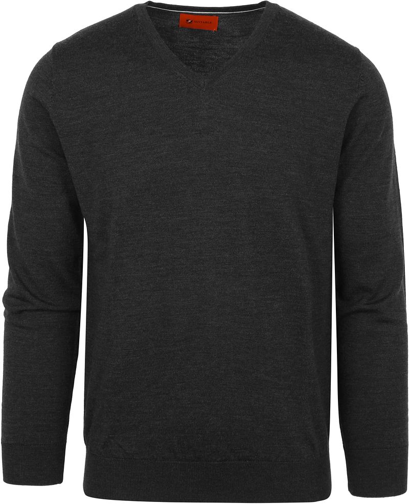 Suitable Pull Col-V Mérinos Anthracite Gris taille S