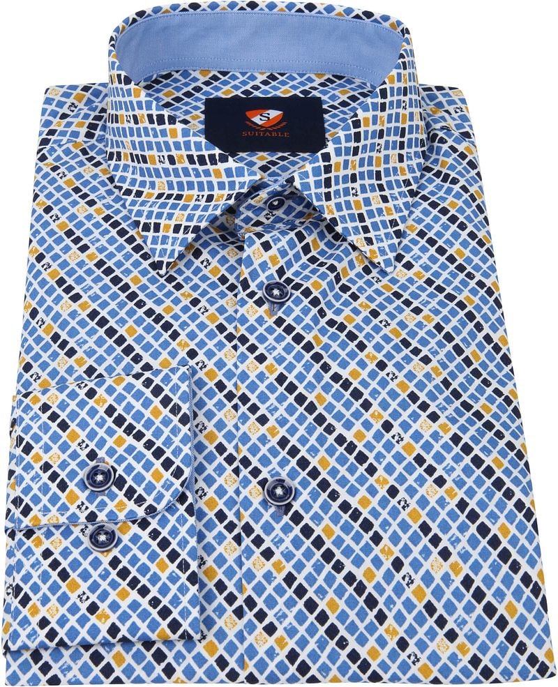 Suitable Hemd Kariertes Blau Gelb - Größe 38 günstig online kaufen