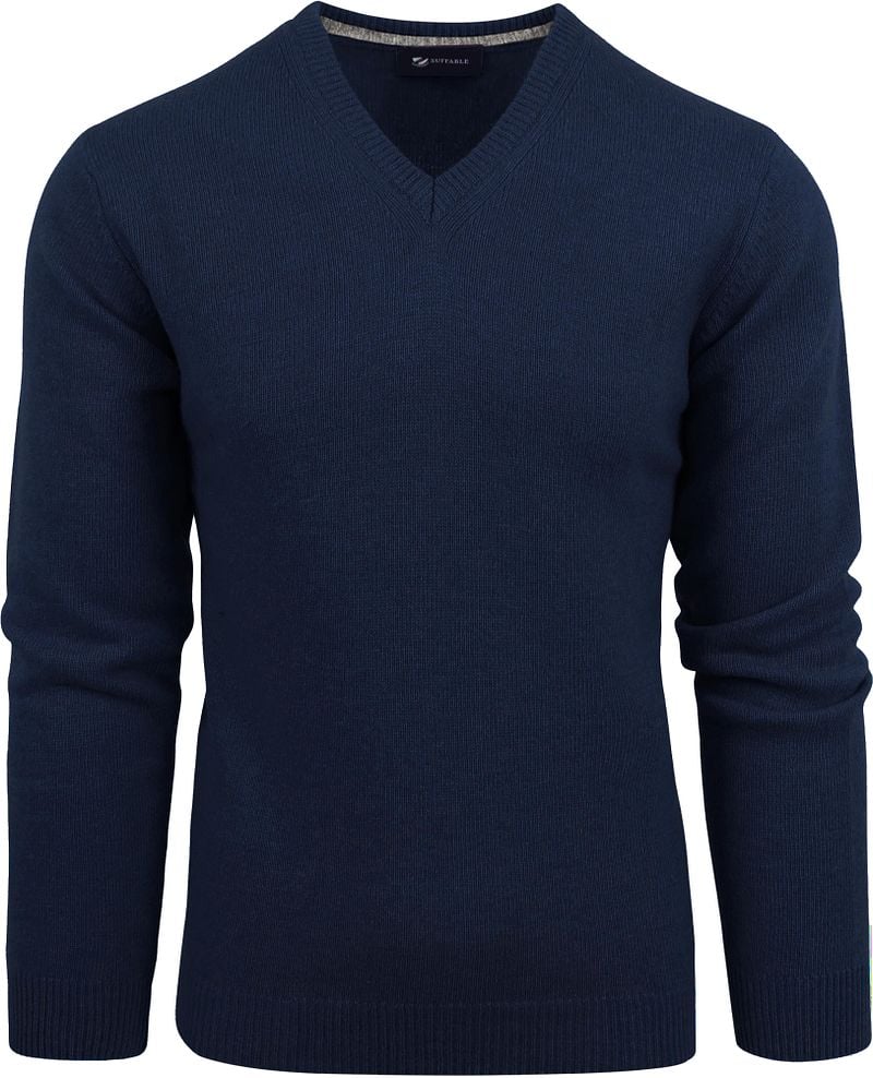 Suitable Lammwolle Pullover V-Ausschnitt Navy - Größe XXL günstig online kaufen