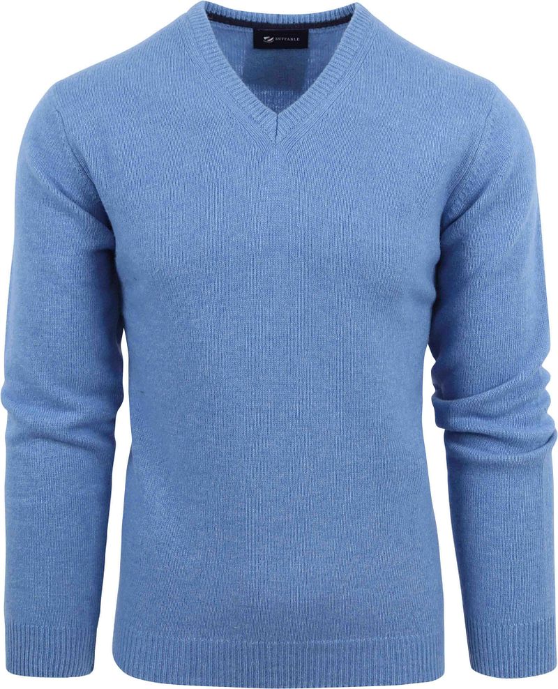 Suitable Pull Agneline Col-V Bleu clair Bleu taille XL