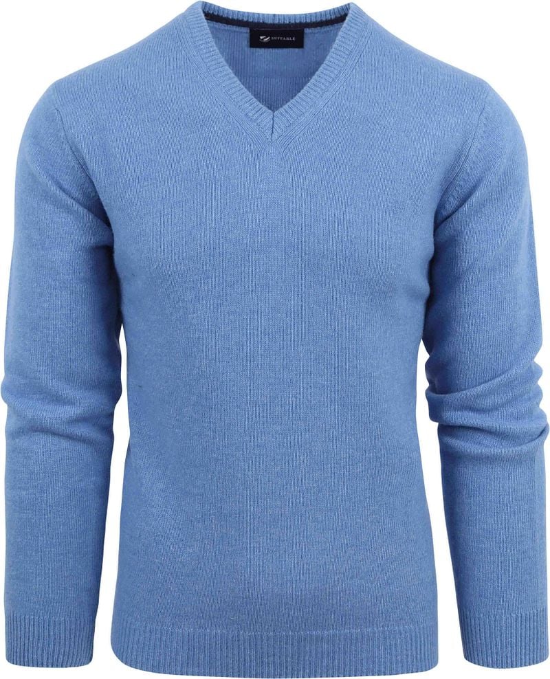 Suitable Lamswol Trui V-Hals Blauw