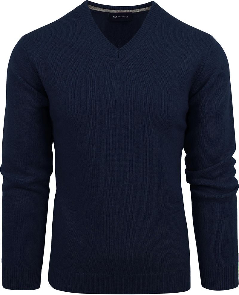 Suitable Lamswol Trui V-Hals Donkerblauw