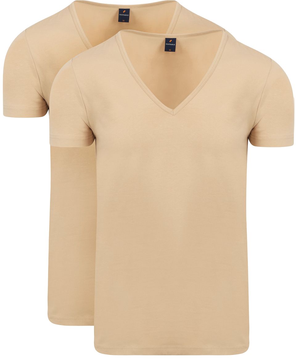 ◇KHAKIPOINT◇ Basic Uneck Tshirt ivory Suitable Vitaru Invisible T-Shirt Deep V-Neck 2-Pack 160-2