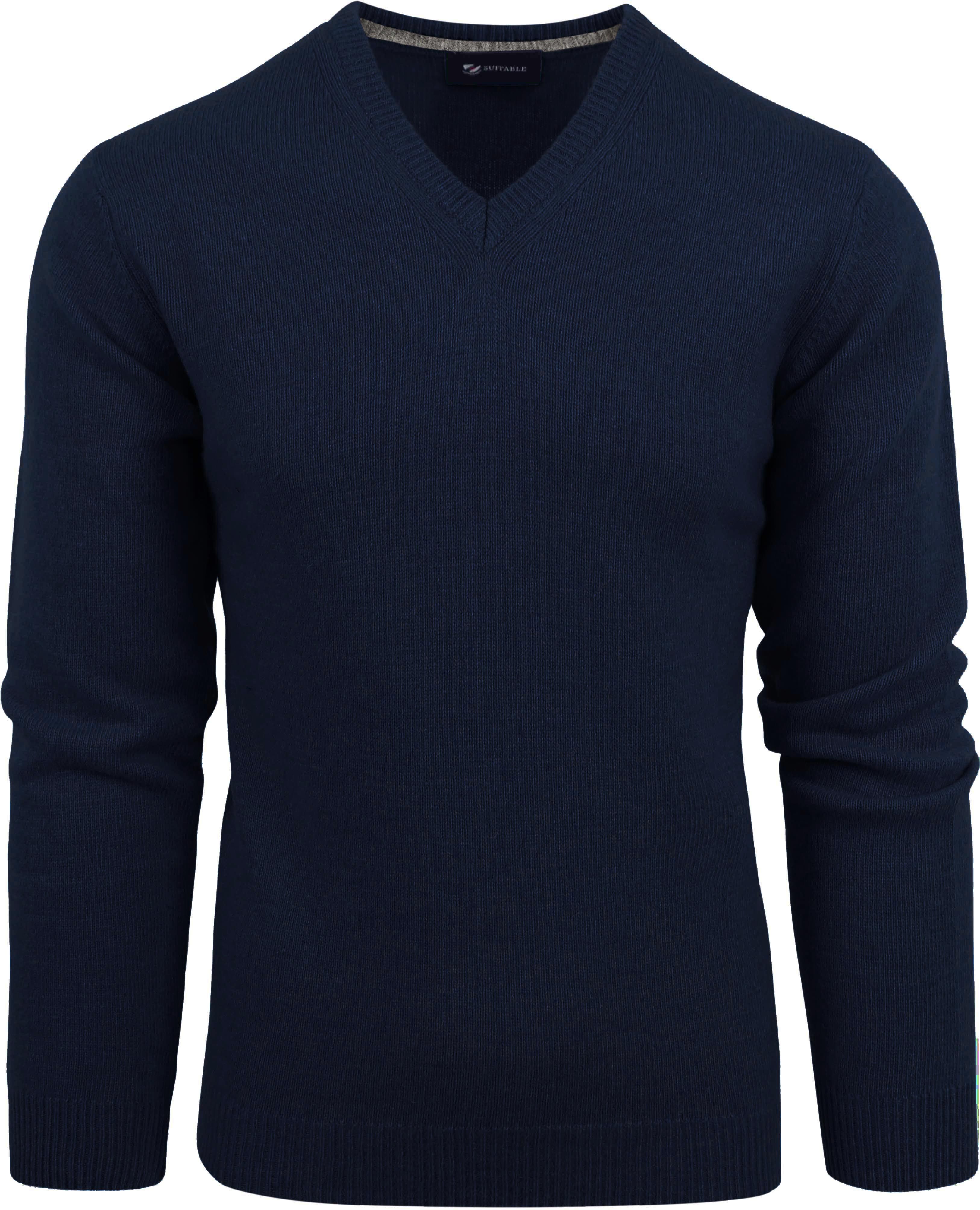 Lamswol Trui V-Hals Donkerblauw