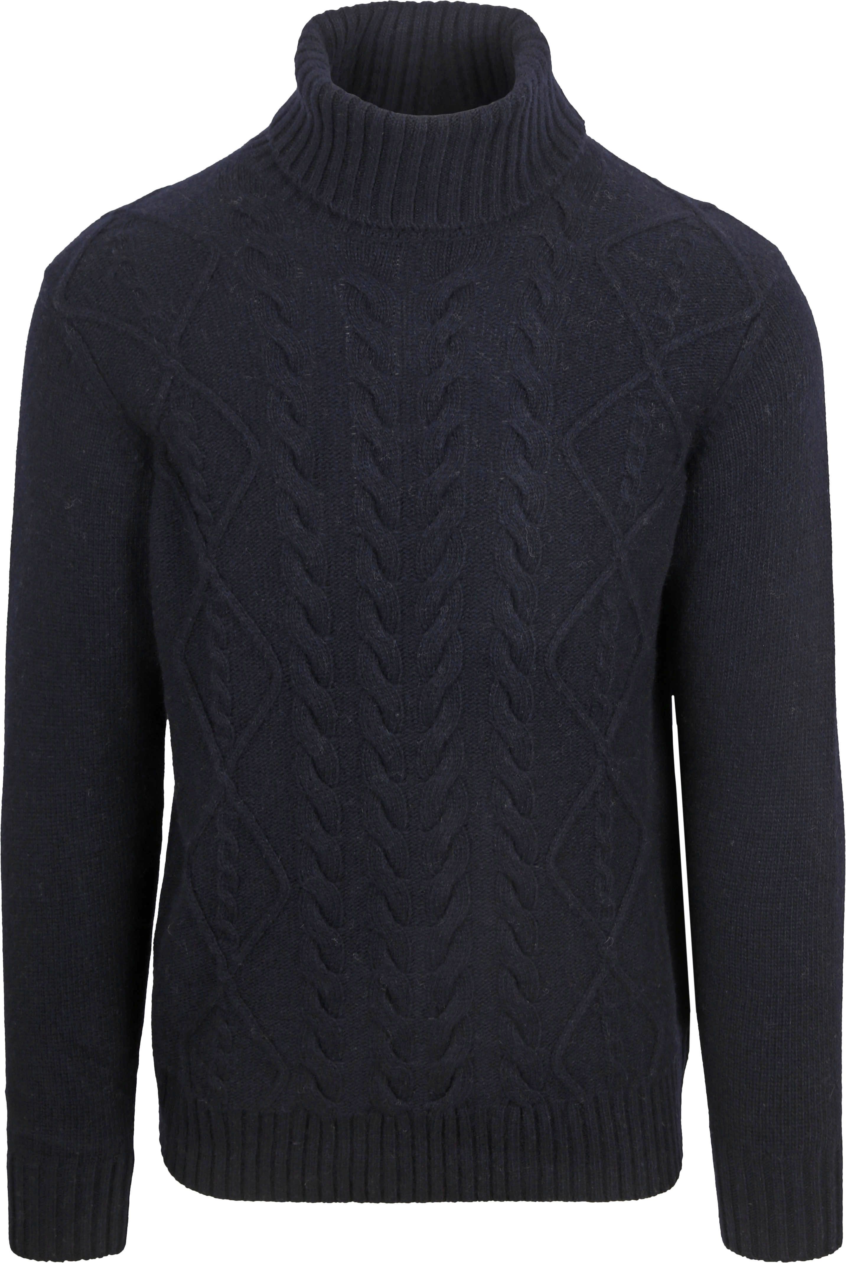 Turtleneck Cable Wool Navy
