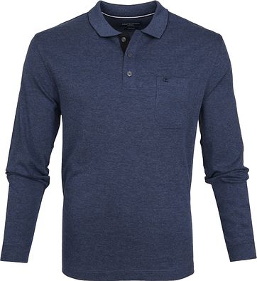 Casa Moda LS Poloshirt Melange Blau