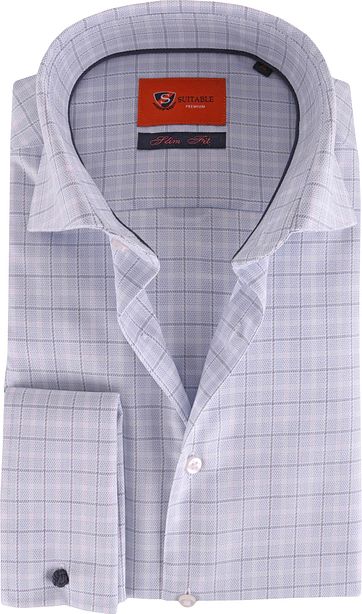 Doppel Cuff Hemd Blau Kariert 52-23