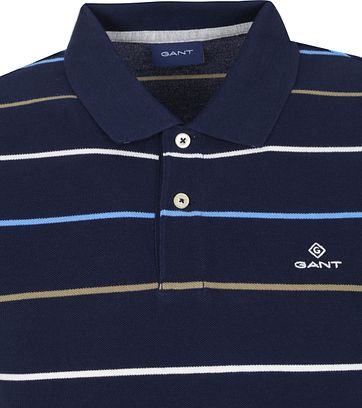 Gant Breton Stripe Polo Donkerblauw Wit