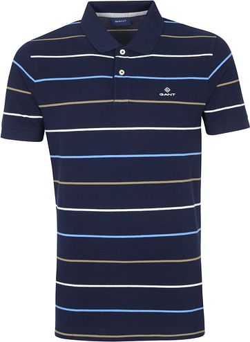 Gant Breton Stripe Polo Shirt Dunkelblau Weiß