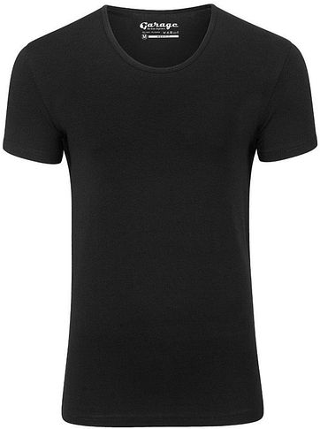 Garage Stretch Basic T-Shirt Schwarz Tiefer Rundhals