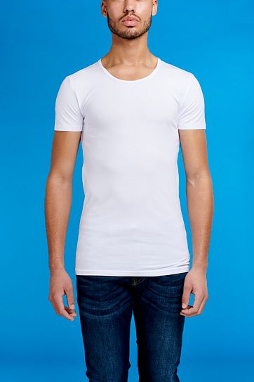Garage Stretch Basic T-Shirt Weiss Tiefer Rundhals