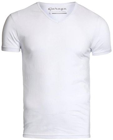 Garage Stretch Basic T-Shirt Weiß V-Ausschnitt