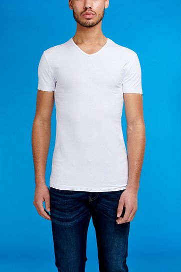 Garage Stretch Basic T-Shirt Weiß V-Ausschnitt