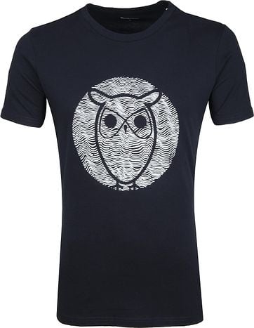 Knowledge Cotton Apparel T-shirt Alder Wave Owl Dunkelblau