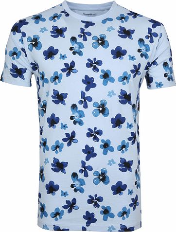 Knowledge Cotton Apparel T-shirt Flower Blue