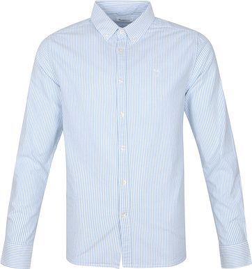 KnowledgeCotton Apparel Elder Strepen Overhemd Lichtblauw