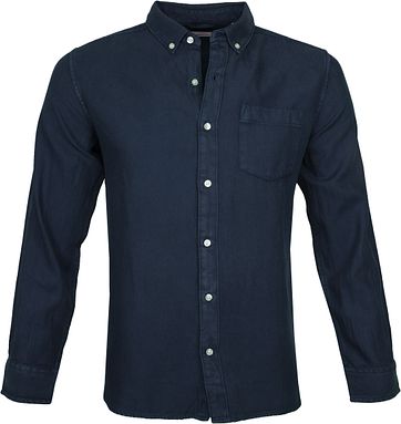 KnowledgeCotton Apparel Overhemd Twill Navy