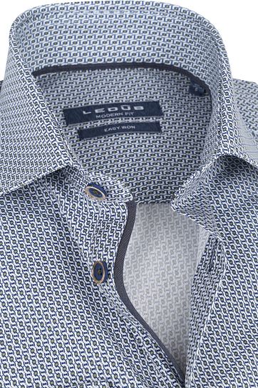 Ledub Cotton Shirt Print Pattern Navy