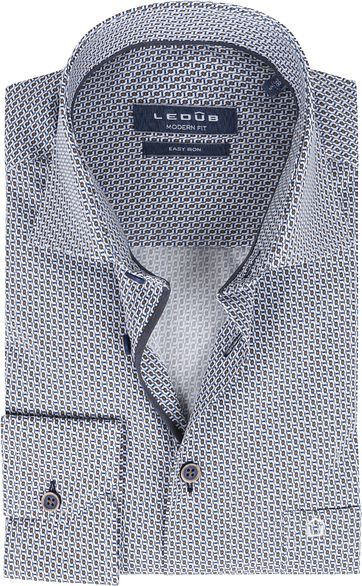 Ledub Katoen Overhemd Patroon Donkerblauw Oranje