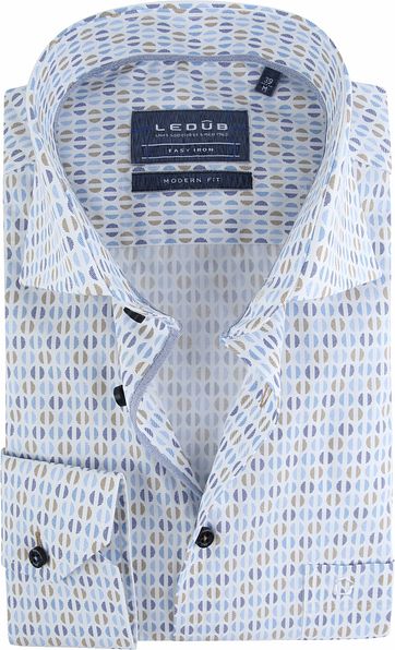 Ledub Overhemd Dessin Blauw Bruin