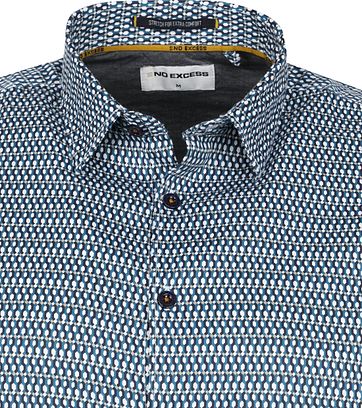 No-Excess Hemd Patroon Aqua Blauw