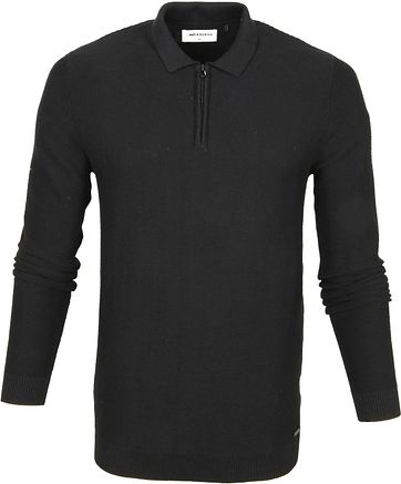 No-Excess LS Poloshirt Zip Schwarz
