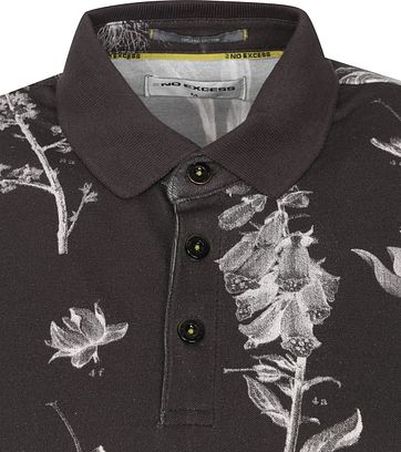 No-Excess Polo Pique Bloemen Zwart