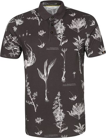 No-Excess Poloshirt Pique Blumen Schwarz