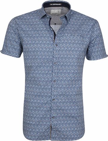 No-Excess SS Hemd Blau Print