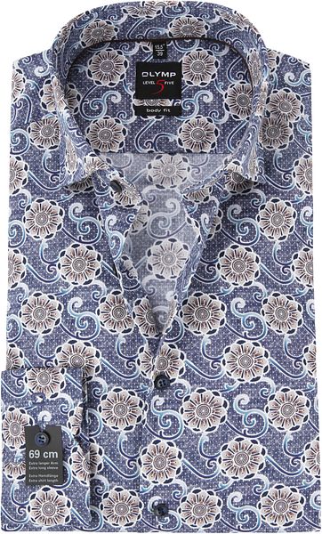 OLYMP Level 5 Overhemd SL7 Blauw Dessin