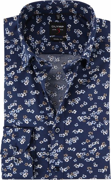 OLYMP Level 5 Shirt Flowers Navy