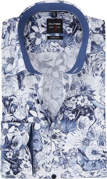 Olymp Level Five Overhemd Blauw Bloemen olymp kopen in de aanbieding