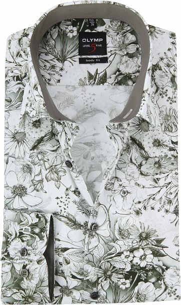 Olymp Level Five Overhemd Groen Bloemen olymp kopen in de aanbieding