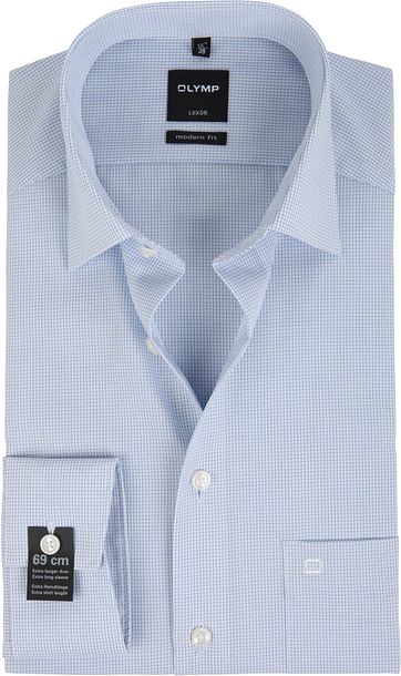 OLYMP Luxor Bügelfrei Hemd SL7 Modern Fit Blau Karo