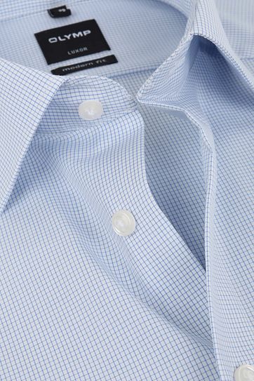 OLYMP Luxor Bügelfrei Hemd SL7 Modern Fit Blau Karo
