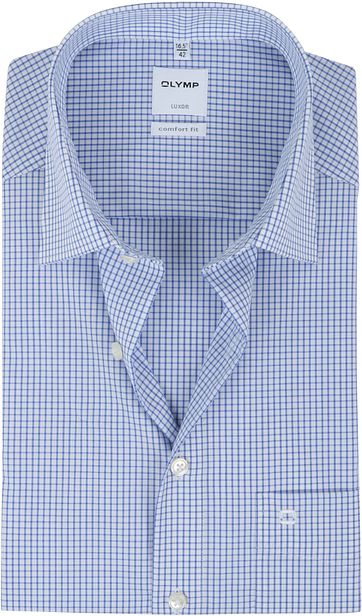 OLYMP Luxor Korte Mouw Ruit Blauw