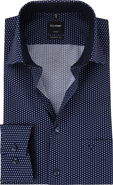 OLYMP Luxor MF Blauw Overhemd Dessin