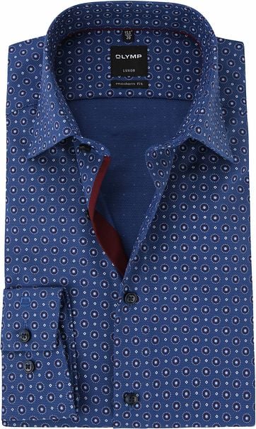 OLYMP Luxor MF Overhemd Donkerblauw Dessin