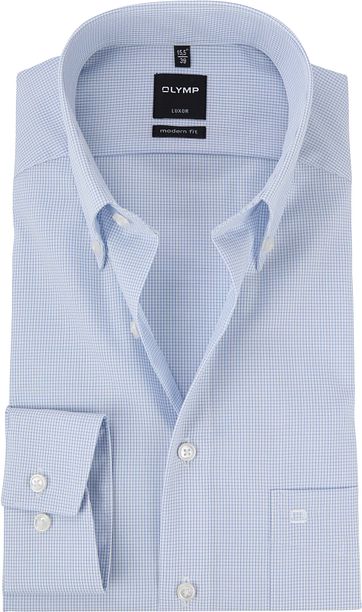 OLYMP Luxor MF Overhemd Ruit Blauw