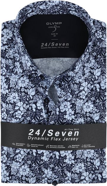 OLYMP Lvl 5 Hemd 24/Seven Bloemen Donkerblauw
