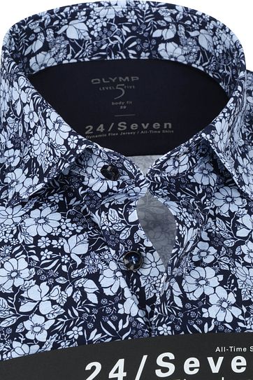 OLYMP Lvl 5 Hemd 24/Seven Bloemen Donkerblauw