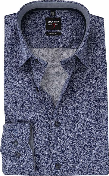OLYMP Overhemd Level 5 Blauw Dessin Bloem
