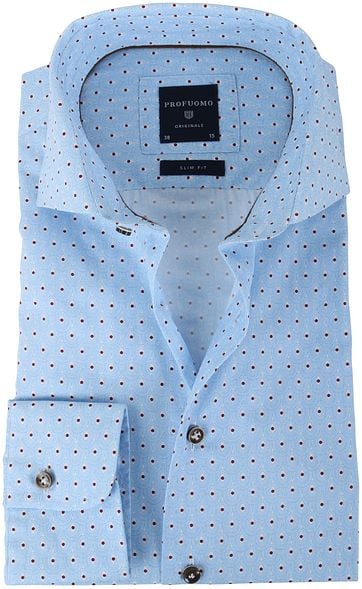 Profuomo Hemd Slim Fit Rot + Blau Grafik
