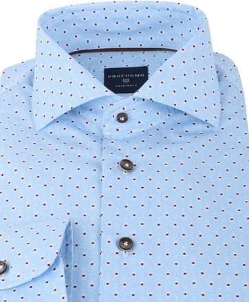 Profuomo Hemd Slim Fit Rot + Blau Grafik