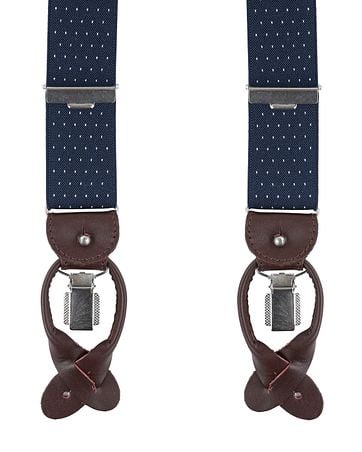 Profuomo Luxus Hosenträger Dunkelblau-Weiss