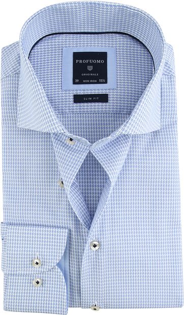 Profuomo Shirt Pied De Poule Blue