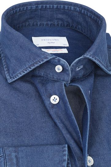 Profuomo Sky Blue SF Hemd Denim Donkerblauw
