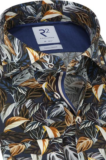 R2 Hemd Twist Blumen Navy